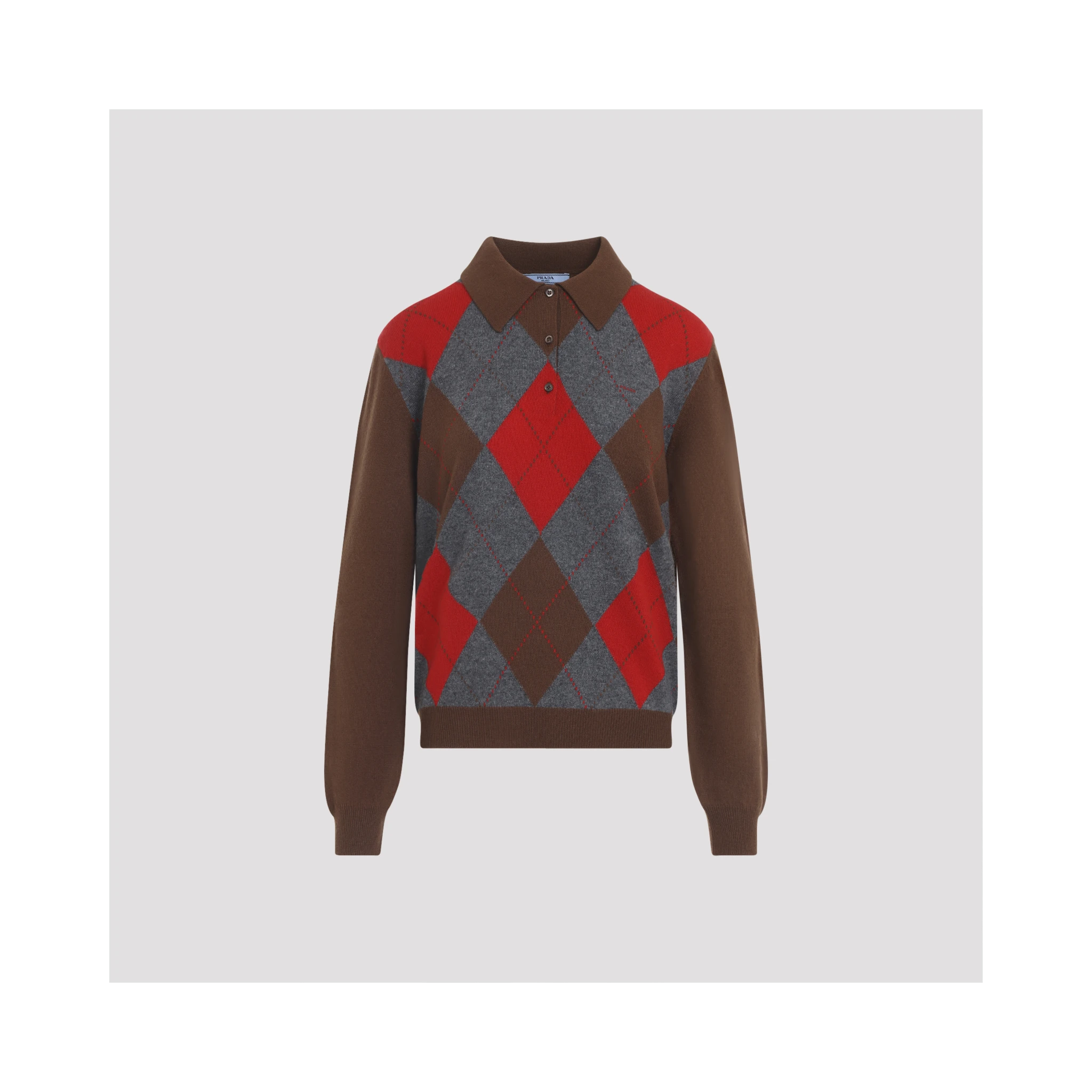 Prada Argyle Knit Polo Sweater