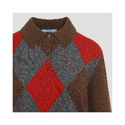 Prada Argyle Knit Polo Sweater