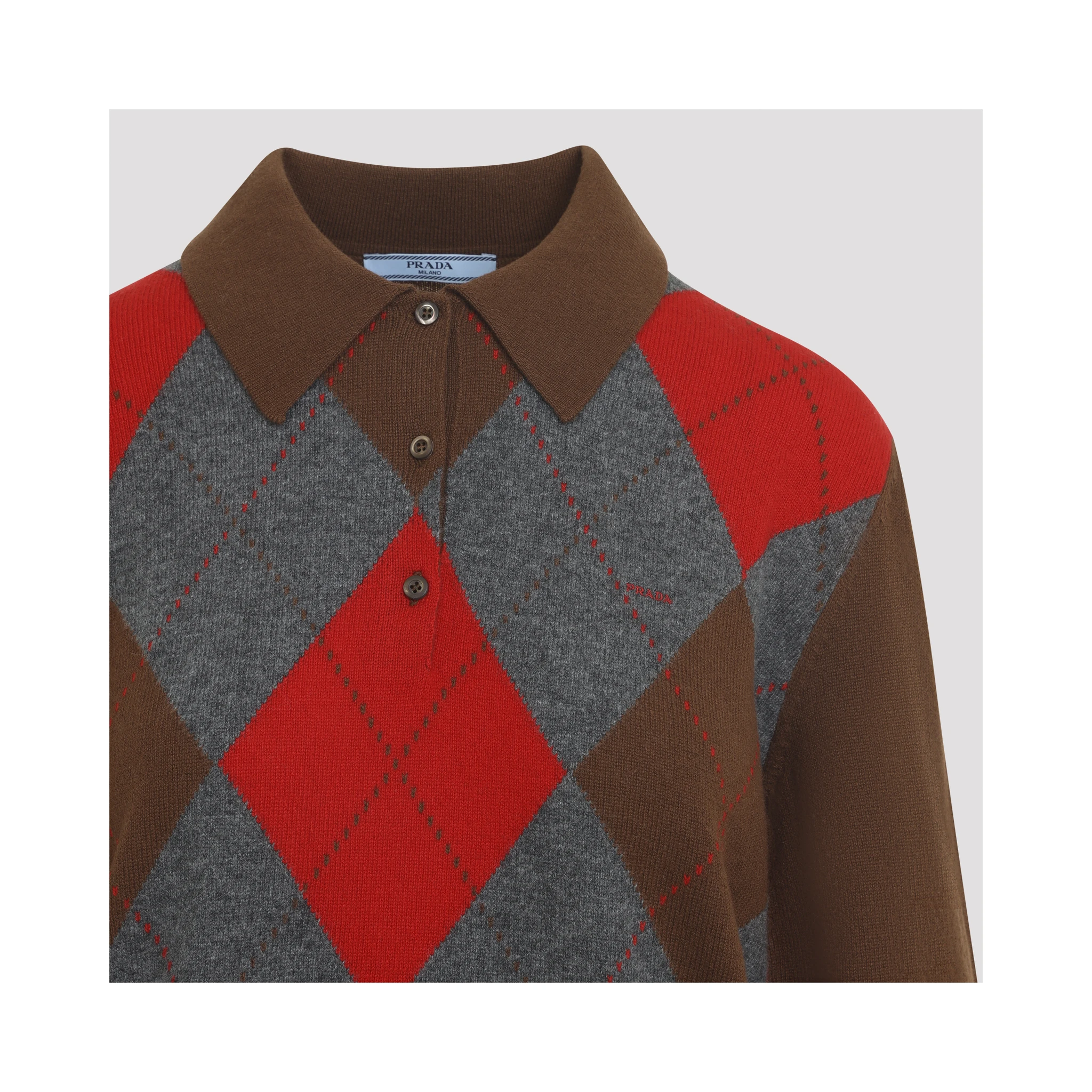 Prada Argyle Knit Polo Sweater