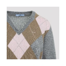 Prada Argyle V-Neck Sweater