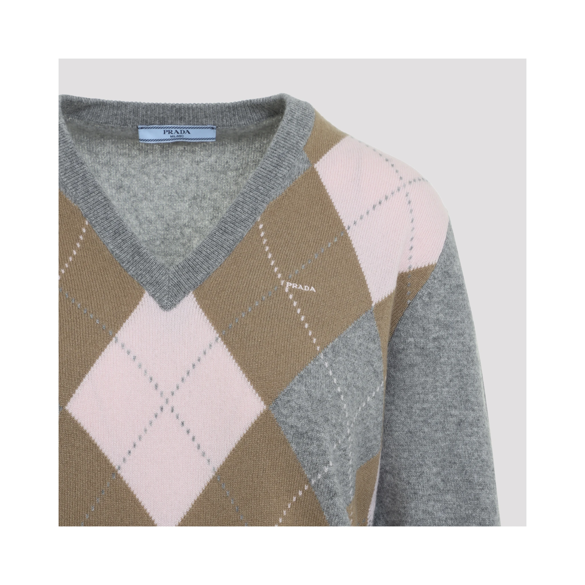 Prada Argyle V-Neck Sweater