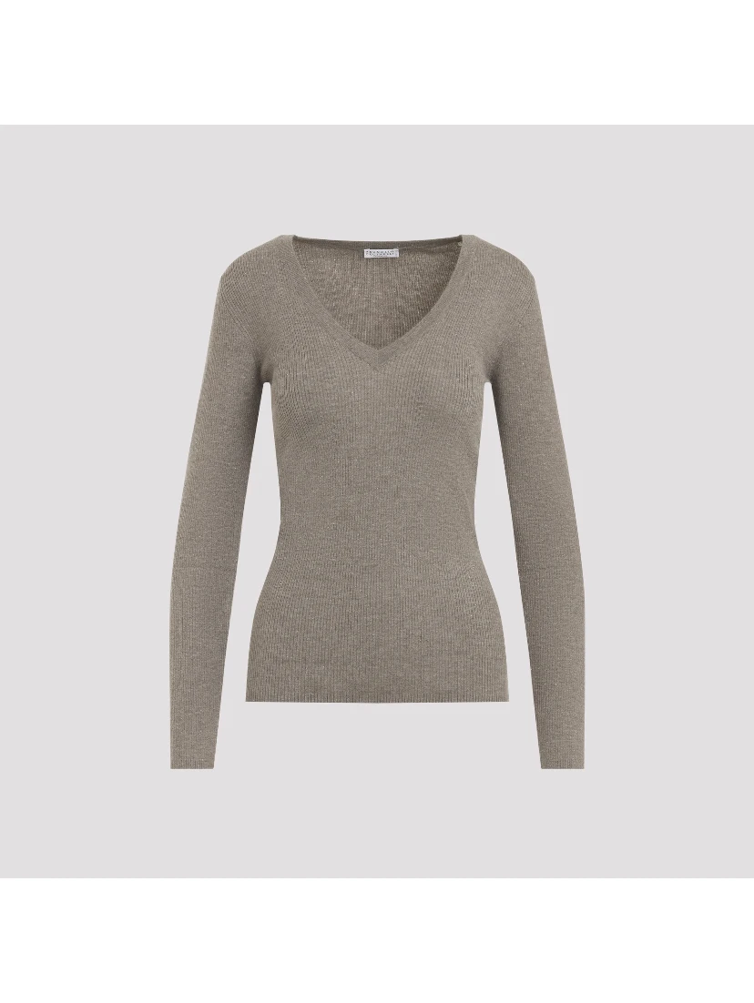Brunello Cucinelli Ribbed V-Neck Sweater