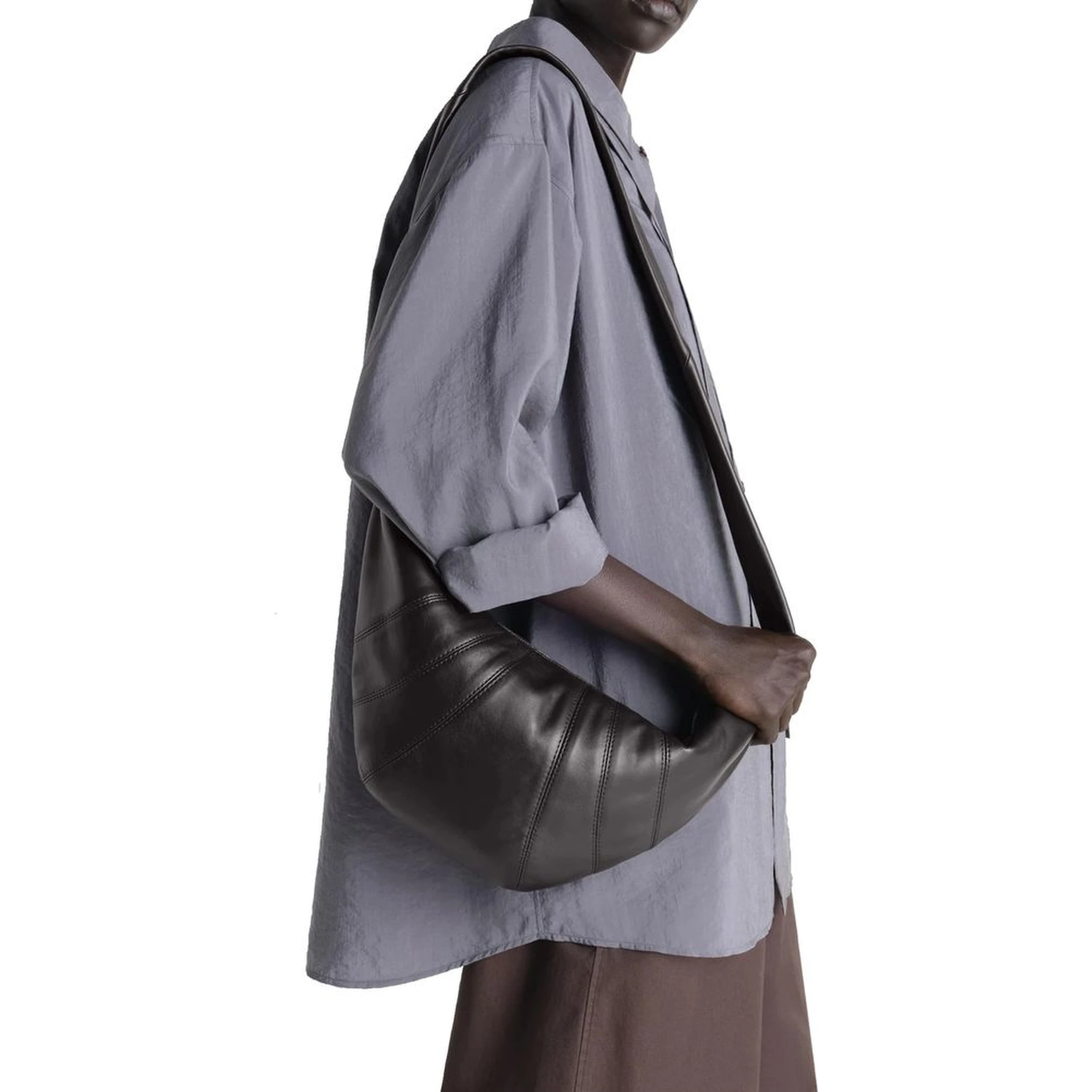 Brown Lamb Leather Shoulder Bag