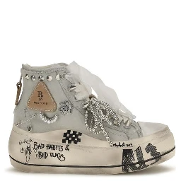 White Cotton High Top Sneakers