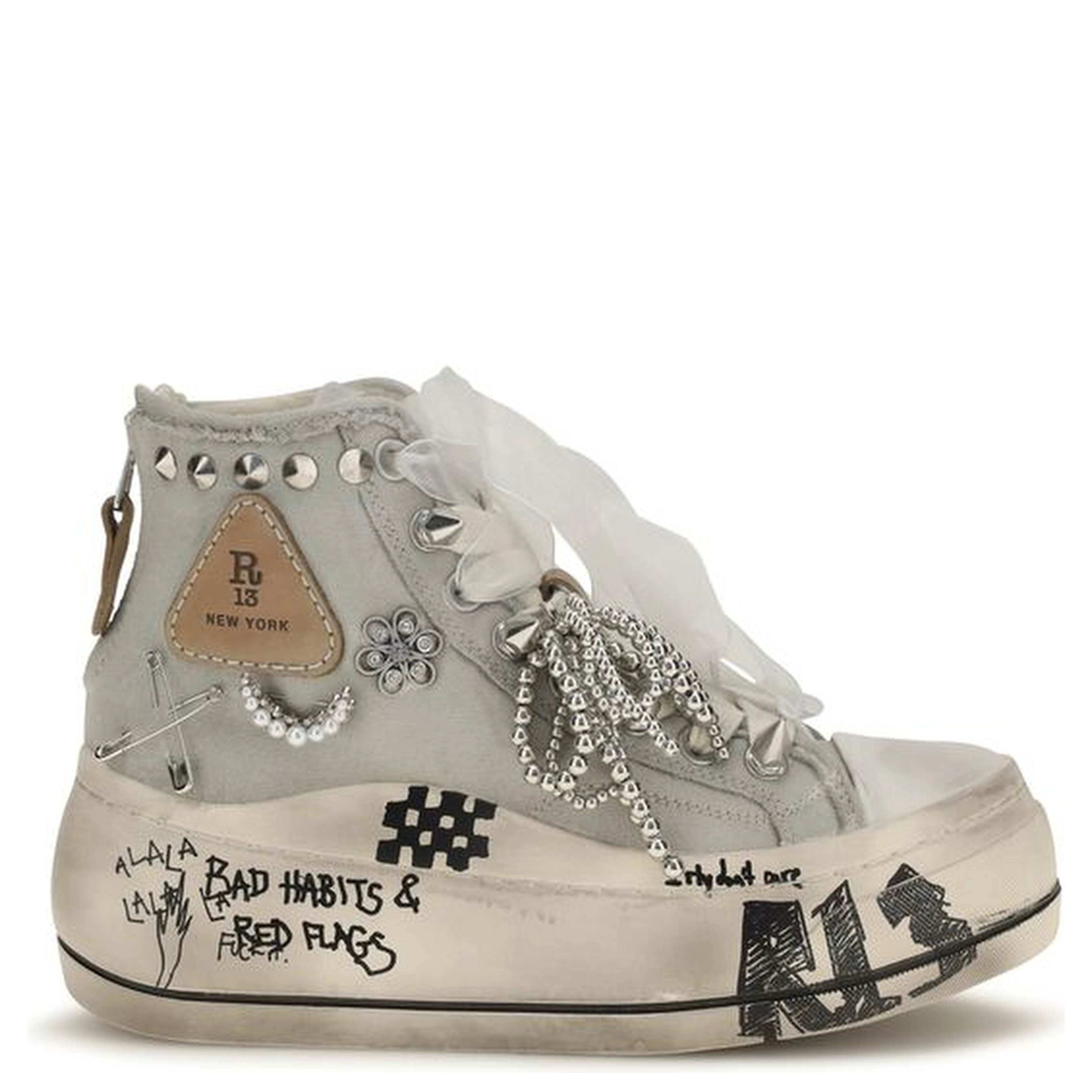 White Cotton High Top Sneakers
