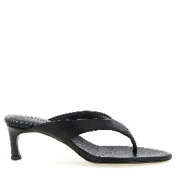 Black Calfskin Flip-Flop Sandals