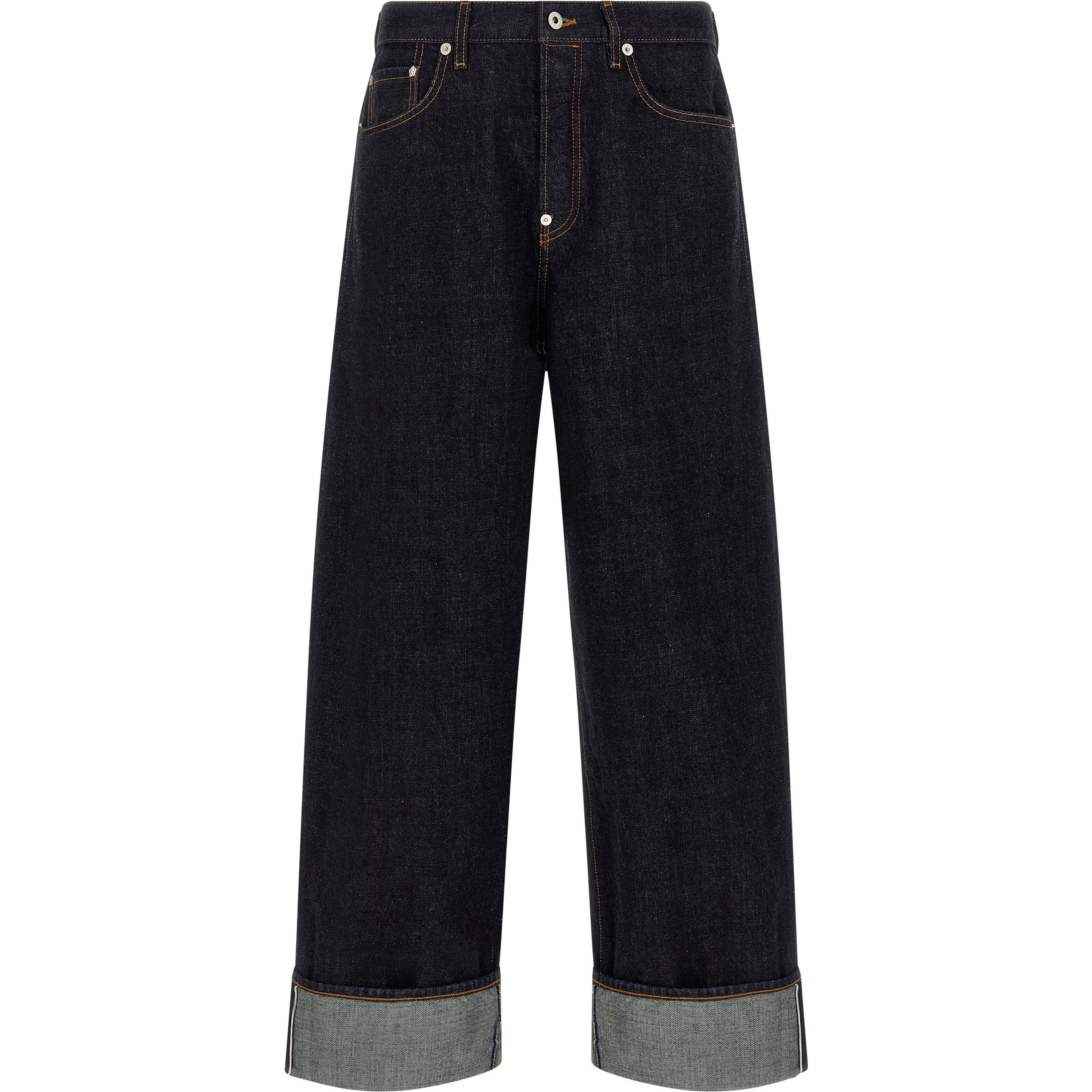 Blue Cotton Straight-Leg Jeans