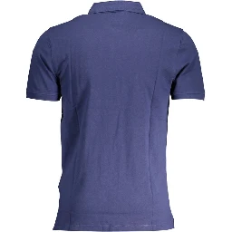 Blue Cotton Men Polo