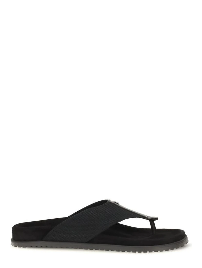 Black Polyester Flip-Flop Sandals