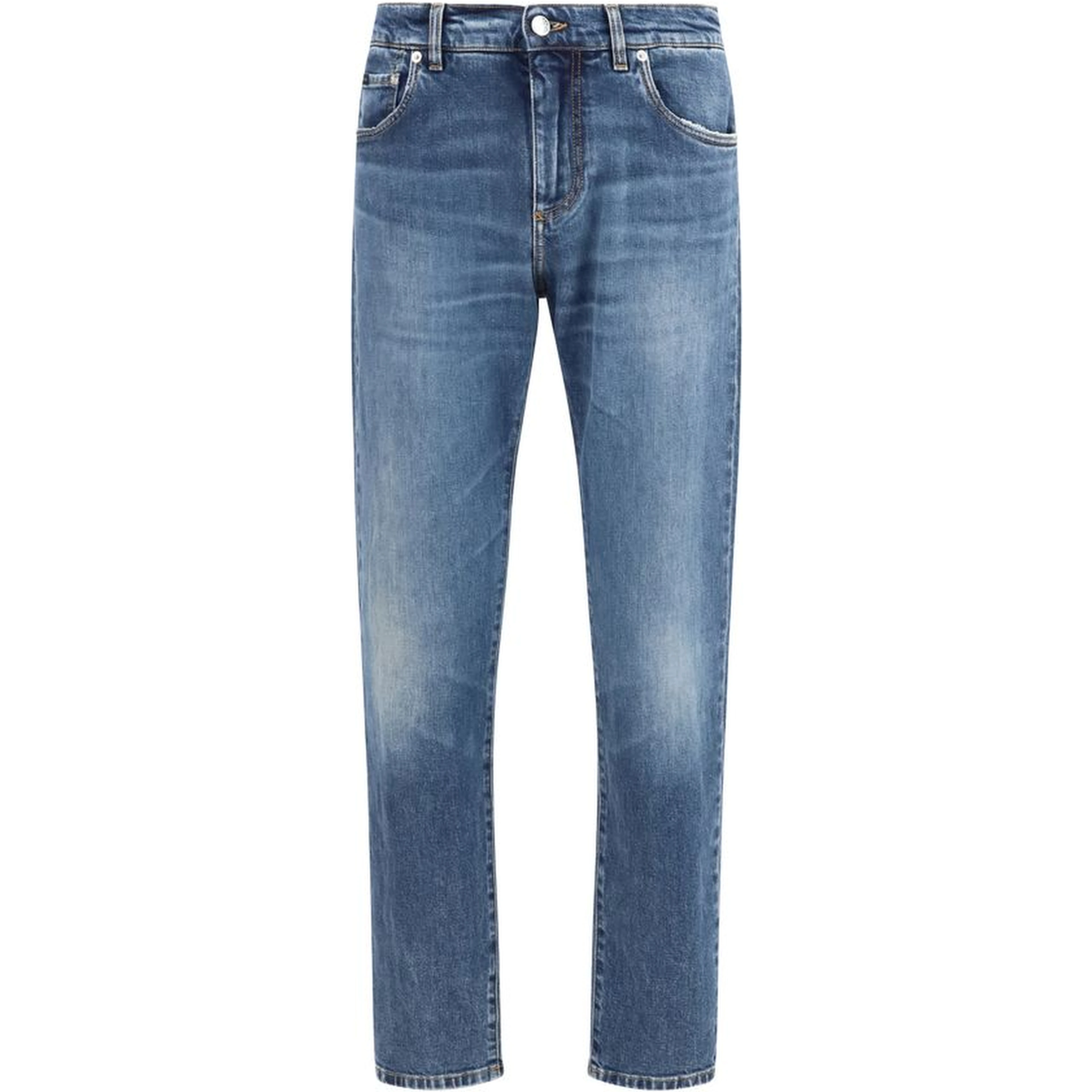 Blue Cotton Straight-Leg Jeans