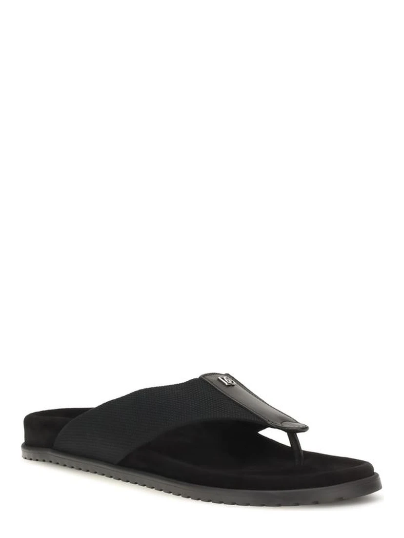 Black Polyester Flip-Flop Sandals