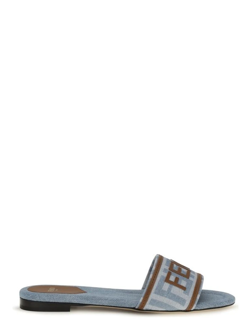Blue Cotton Flat Sandals
