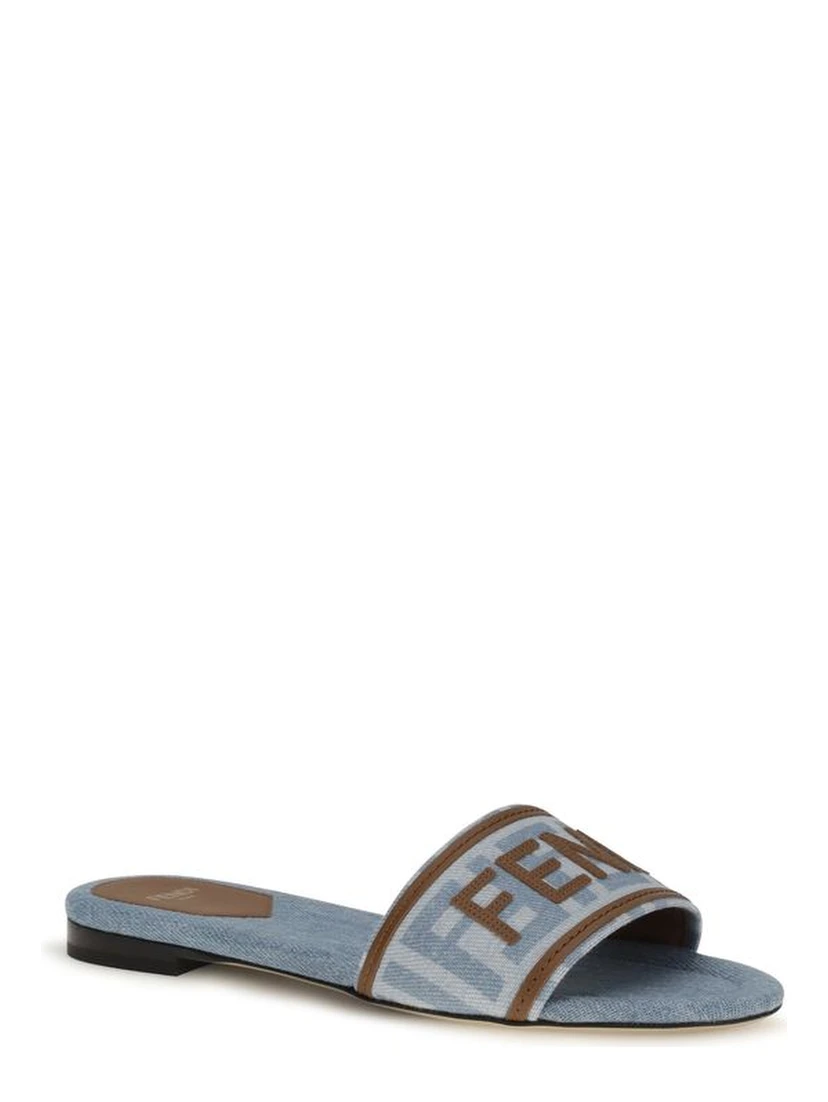 Blue Cotton Flat Sandals
