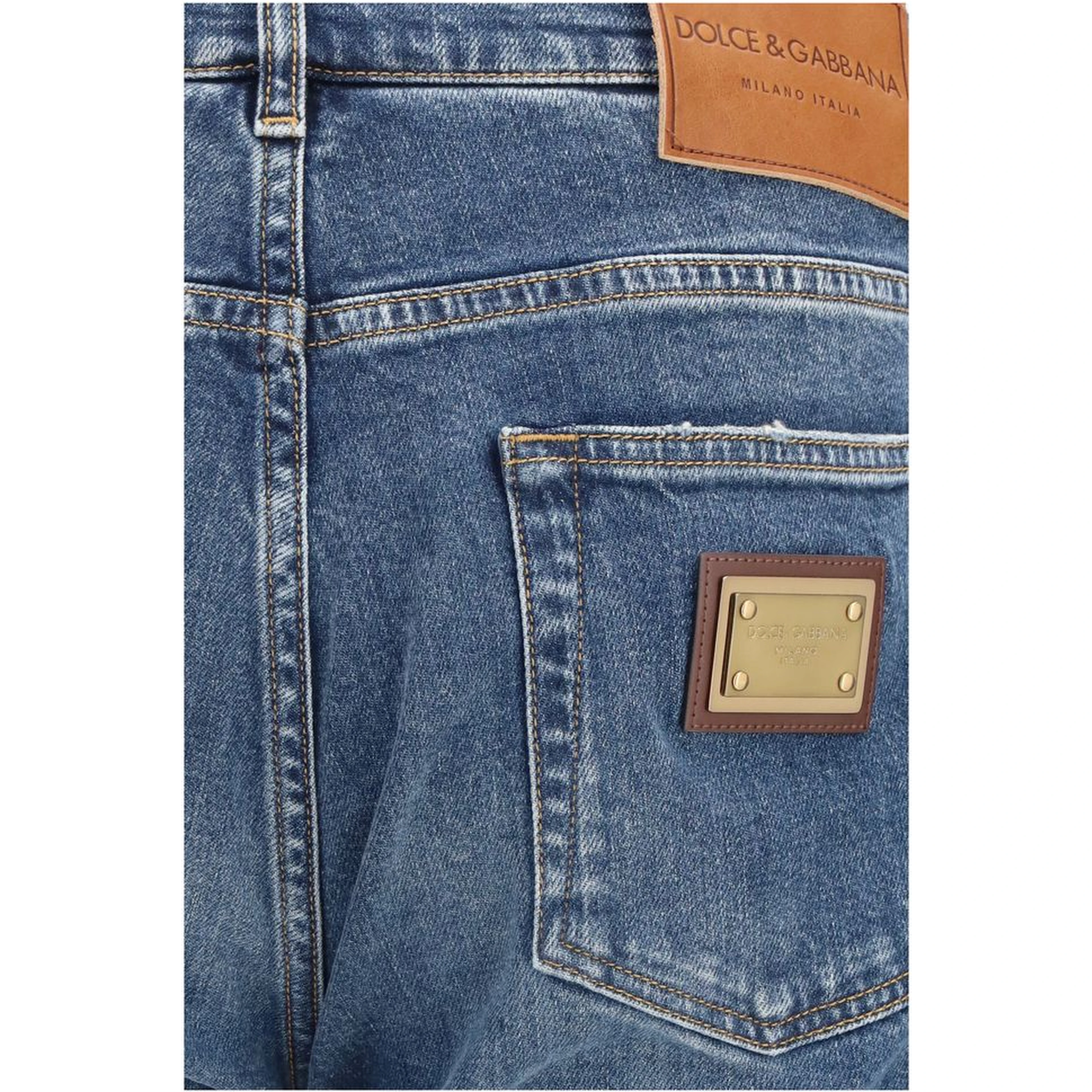 Blue Cotton Straight-Leg Jeans