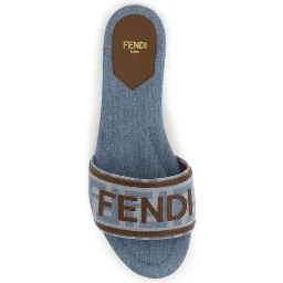 Blue Cotton Flat Sandals