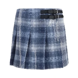 Blue Polyester Mini Skirt