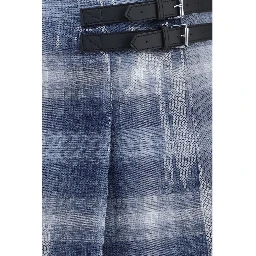 Blue Polyester Mini Skirt