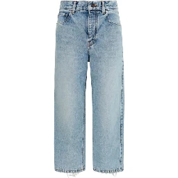 Blue Cotton Cropped Jeans