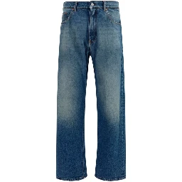 Blue Cotton Straight-Leg Jeans
