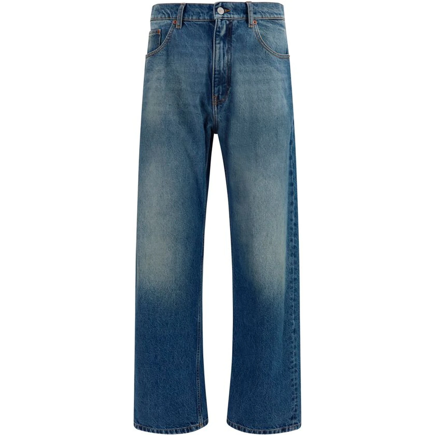 Blue Cotton Straight-Leg Jeans
