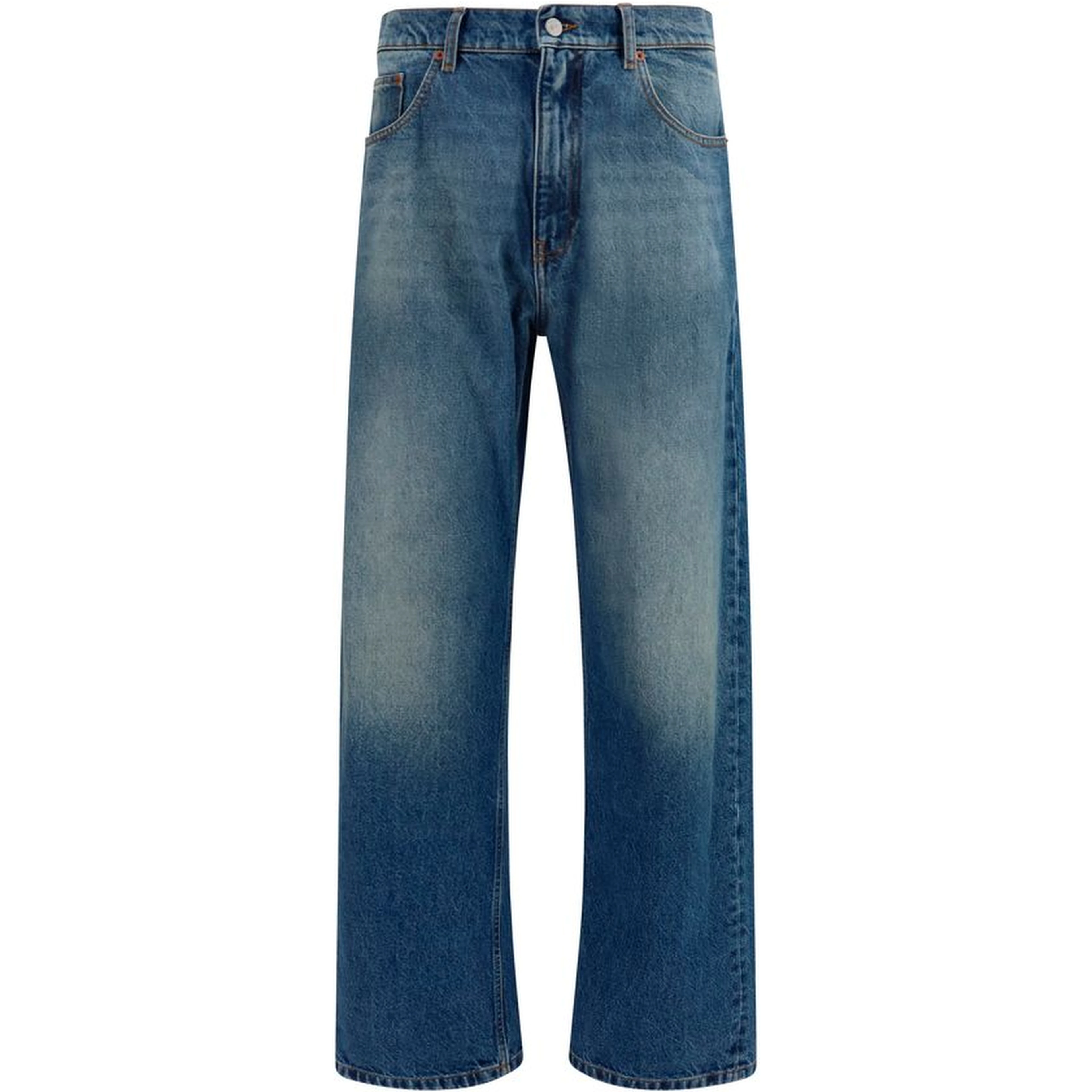 Blue Cotton Straight-Leg Jeans