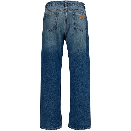 Blue Cotton Straight-Leg Jeans