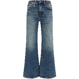Blue Cotton Flared Jeans