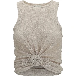 Beige Lyocell Sleeveles T-Shirt