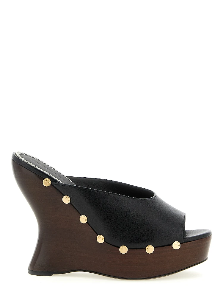 Black Calfskin Wedge Sandals