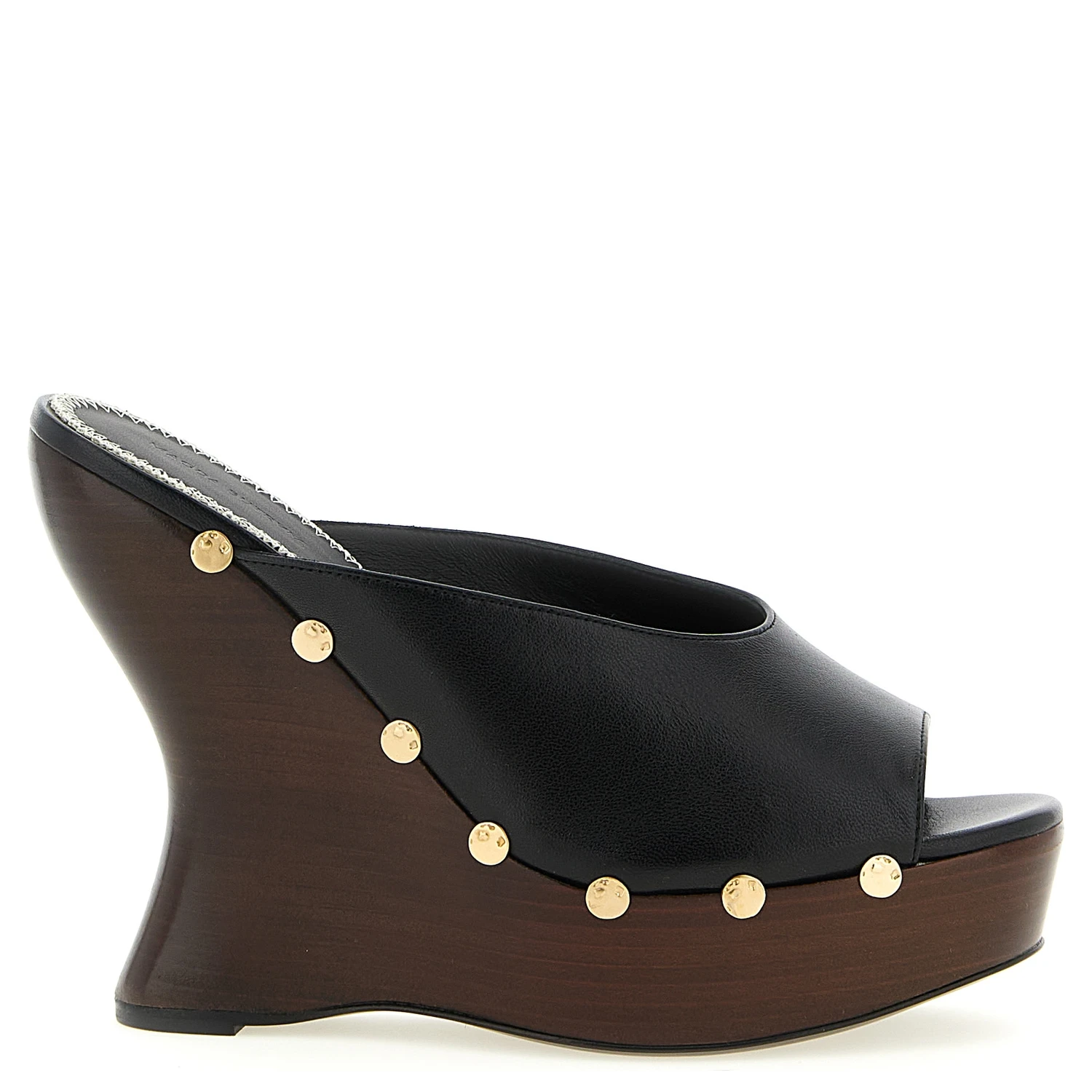 Black Calfskin Wedge Sandals
