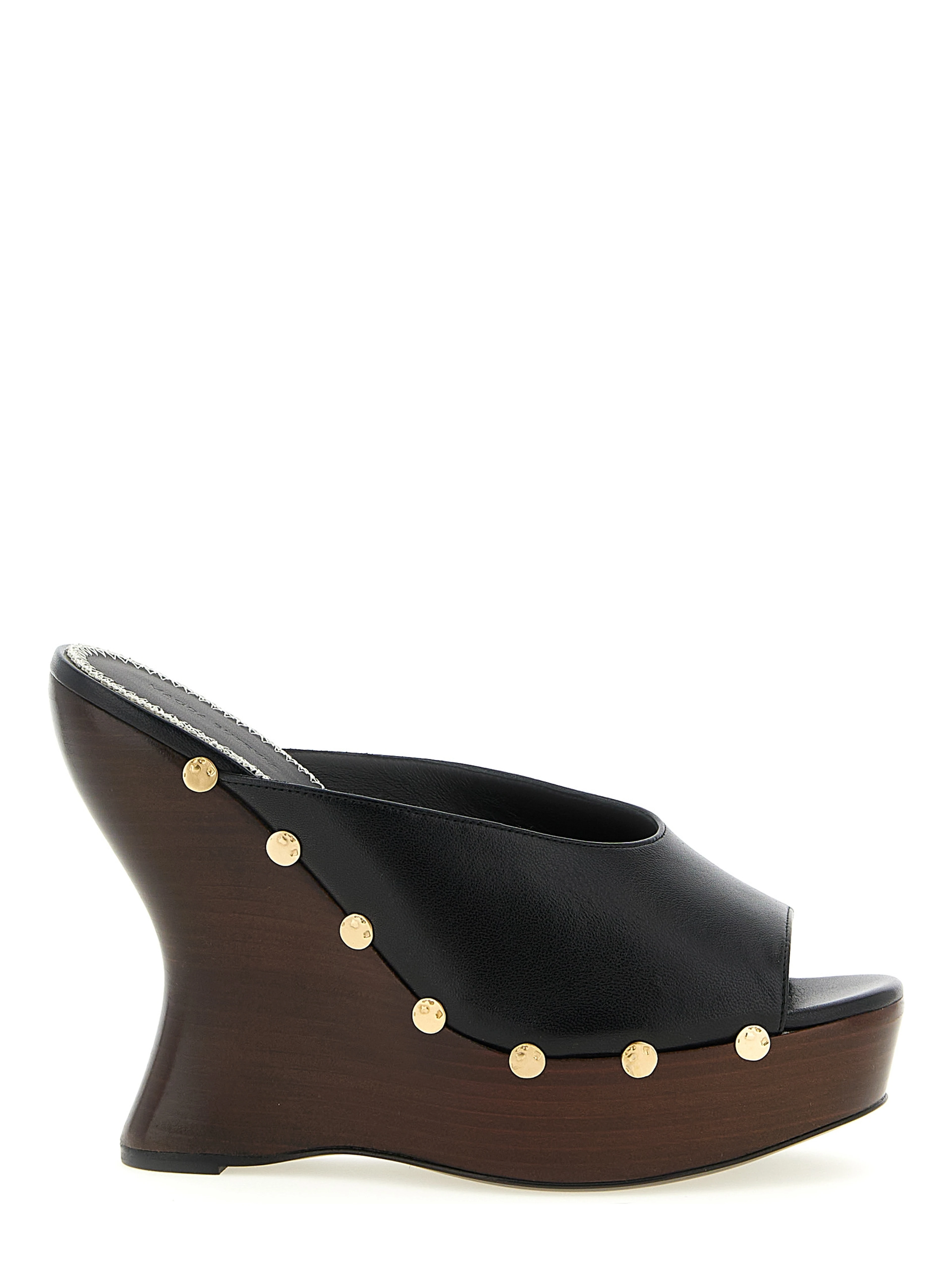 Black Calfskin Wedge Sandals