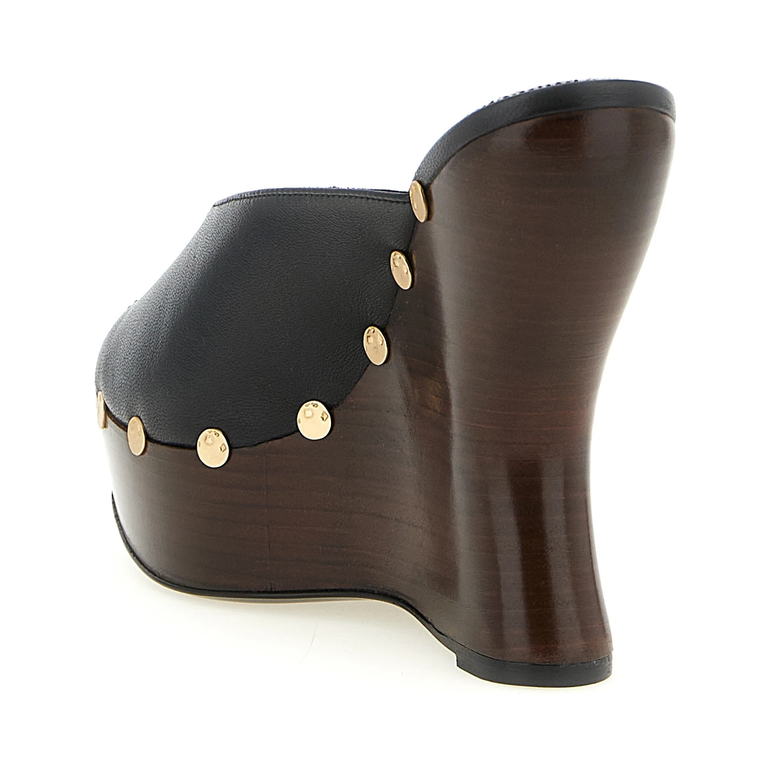Black Calfskin Wedge Sandals