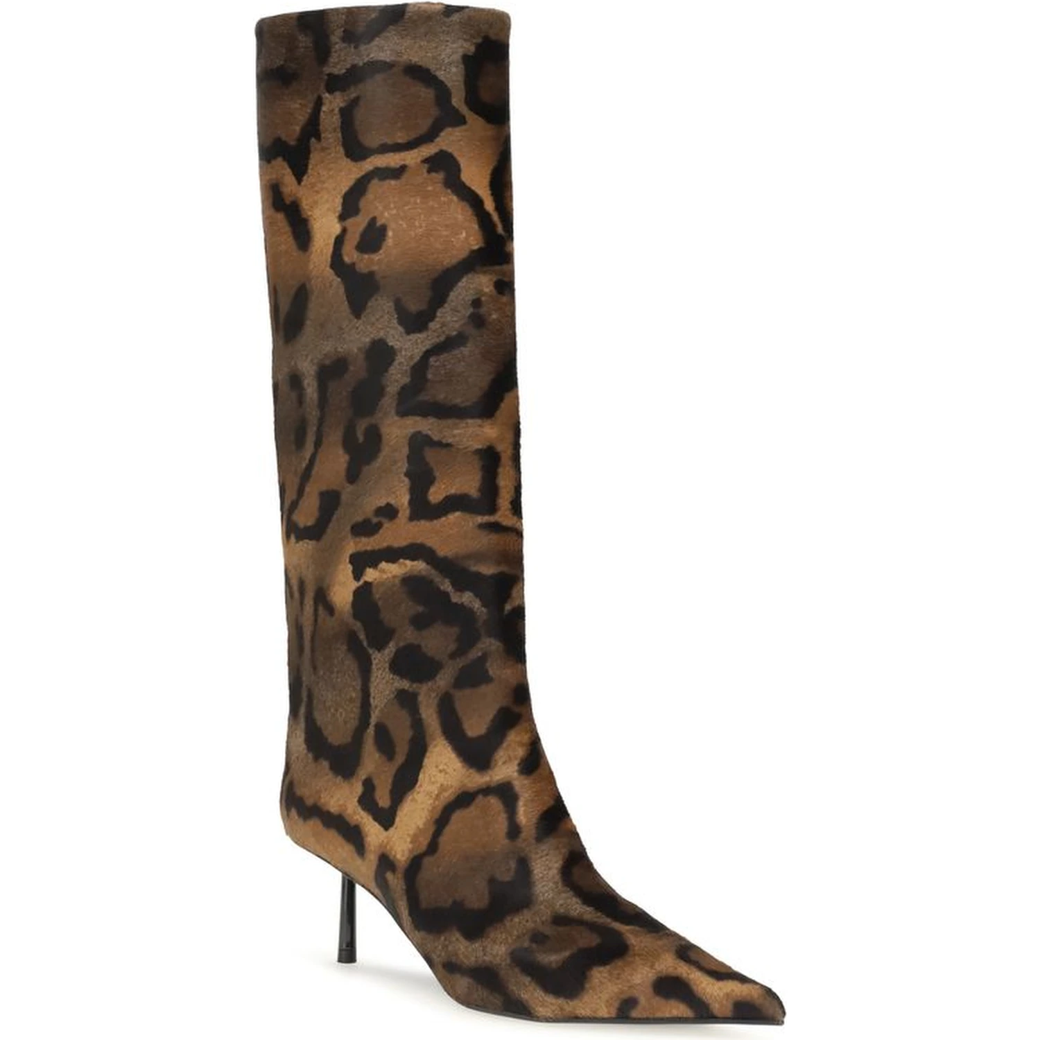 Brown Hair High Heel Boots