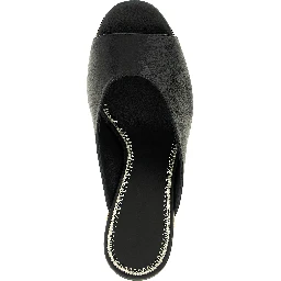 Black Calfskin Wedge Sandals