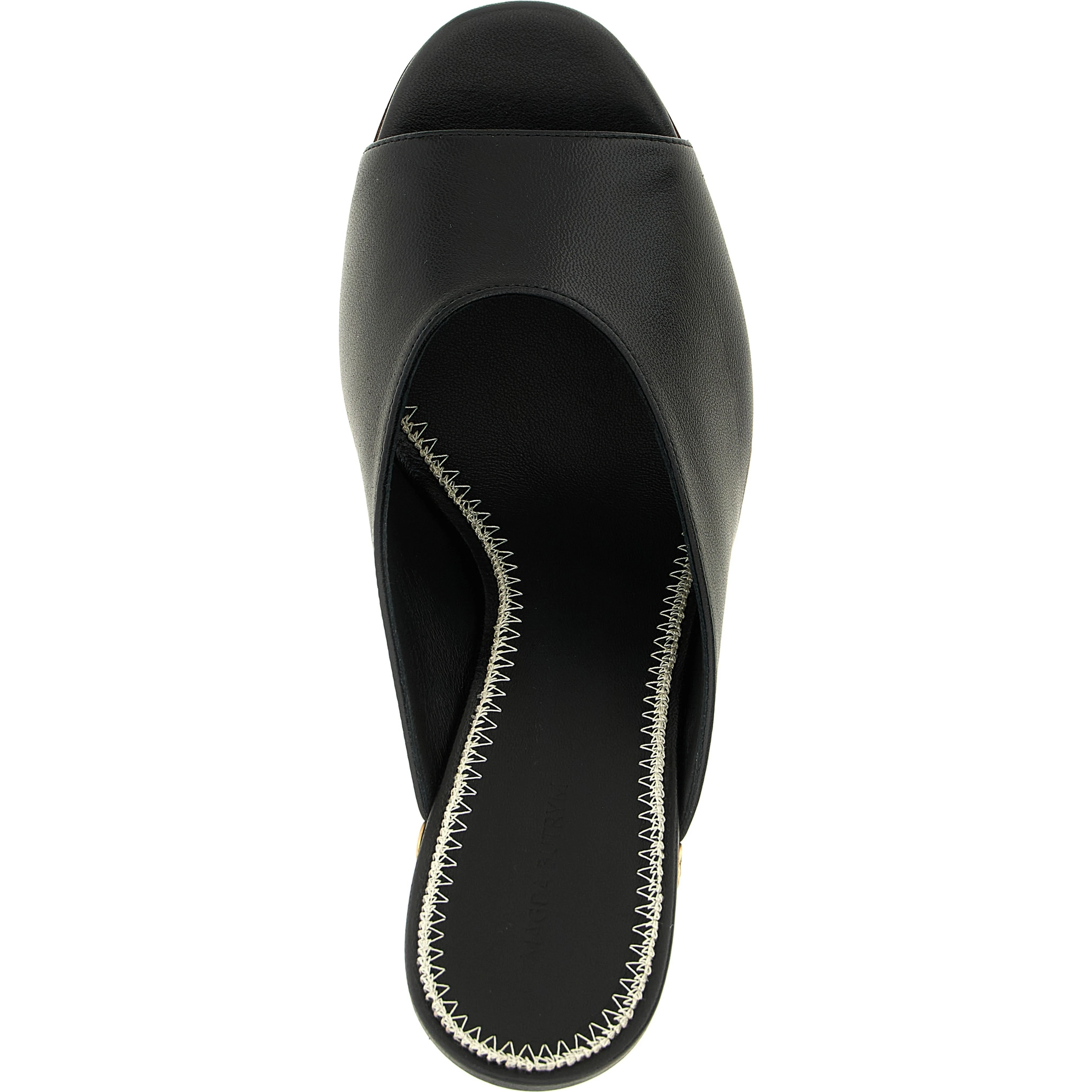 Black Calfskin Wedge Sandals