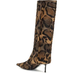Brown Hair High Heel Boots