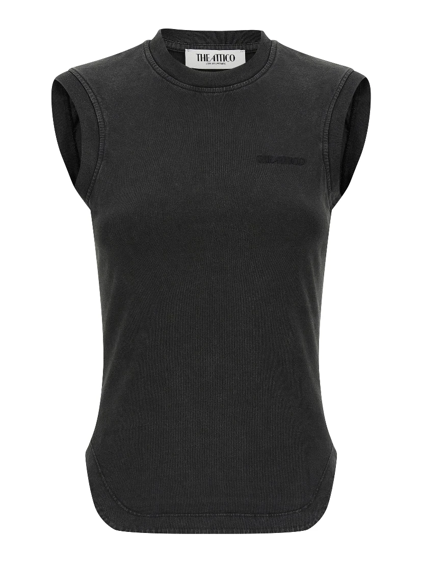 Black Cotton Sleeveles T-Shirt