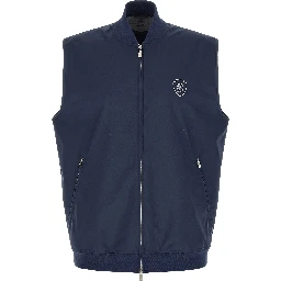 Blue Polyester Sleeveless Jacket