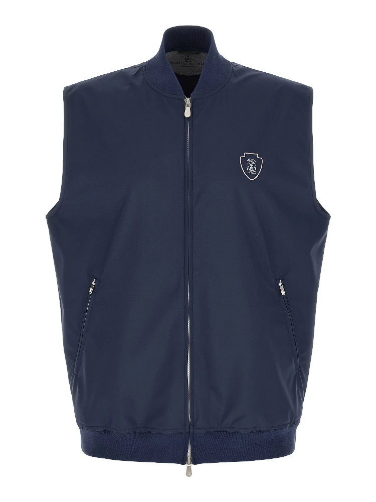 Blue Polyester Sleeveless Jacket