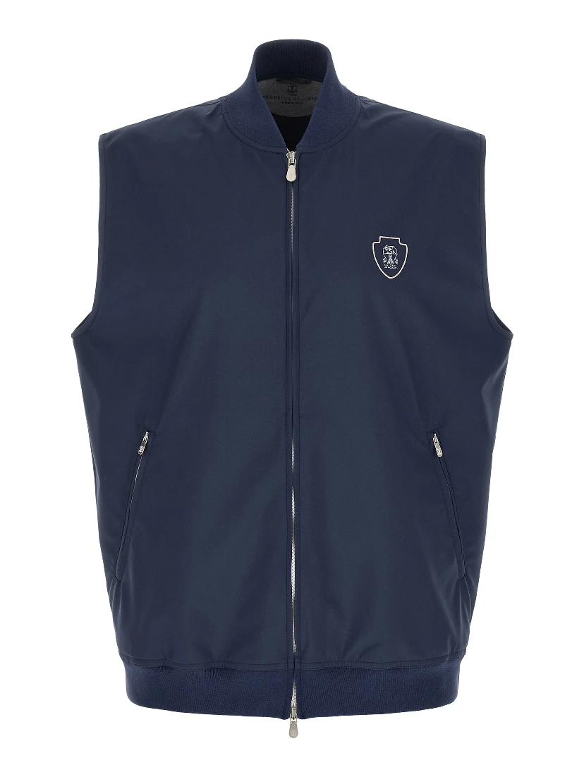Blue Polyester Sleeveless Jacket