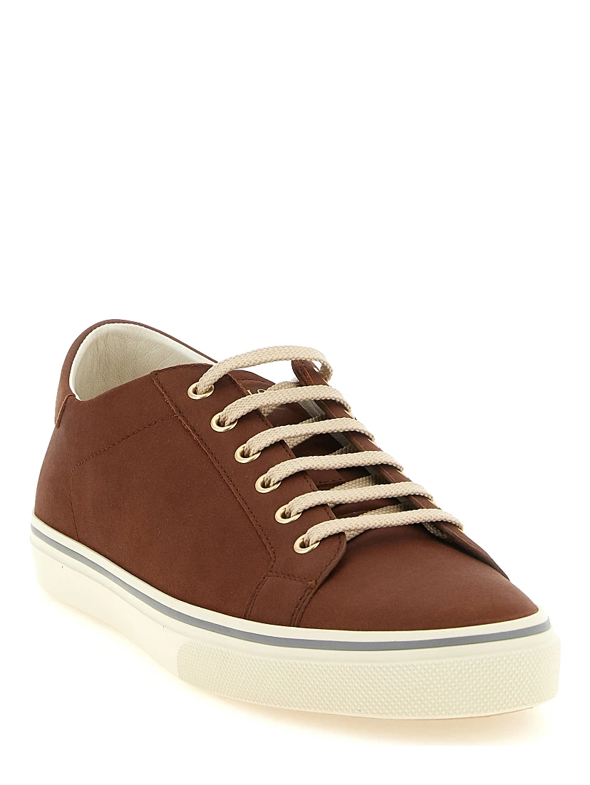 Brown Calfskin Low Top Sneakers