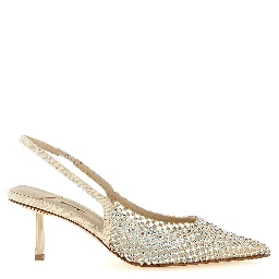Beige Polyester Mid Heel Pumps
