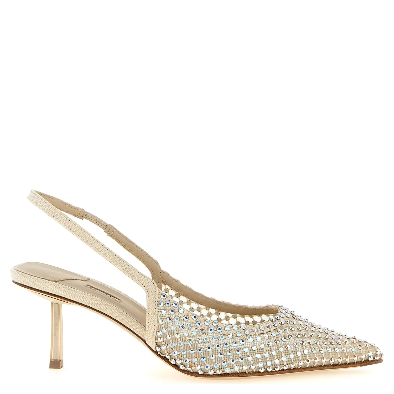 Beige Polyester Mid Heel Pumps