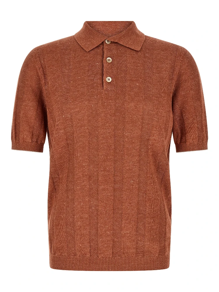 Orange Linen Polo Shirt