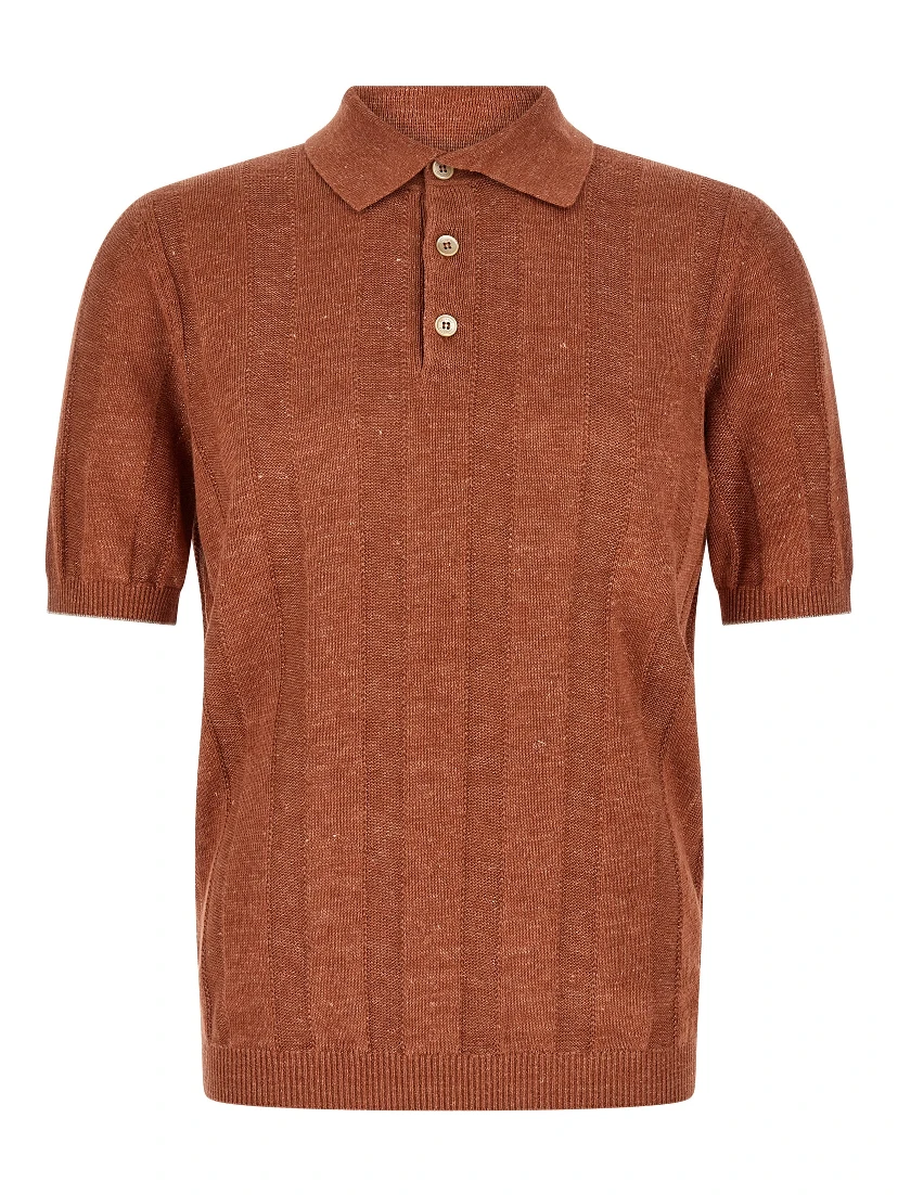 Orange Linen Polo Shirt