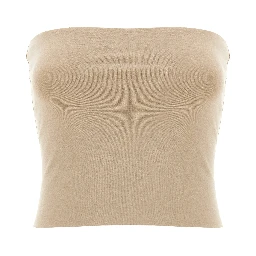 Beige Cotton Sleeveles T-Shirt