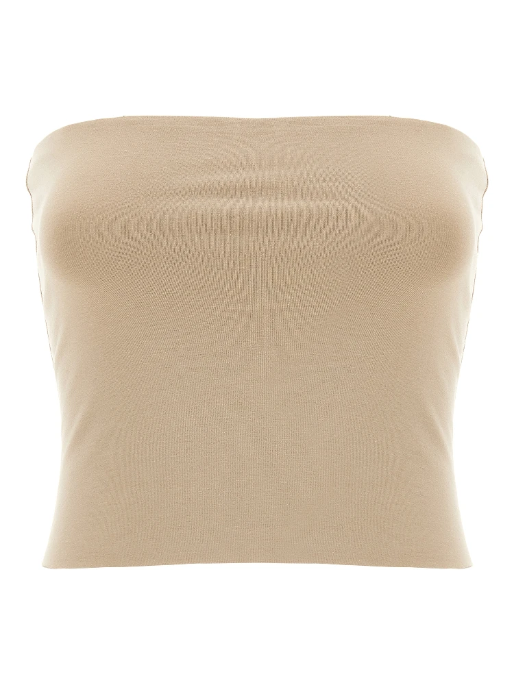 Beige Cotton Sleeveles T-Shirt