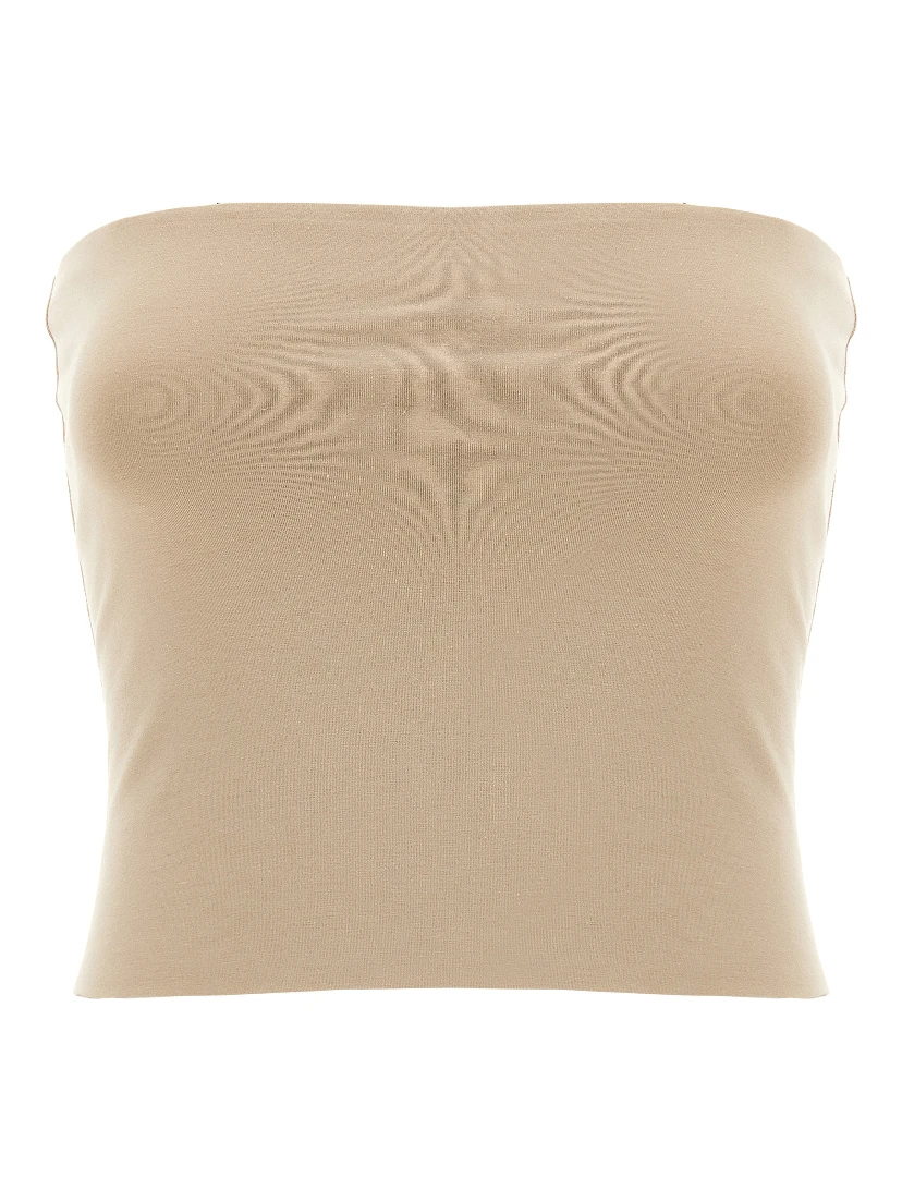 Beige Cotton Sleeveles T-Shirt