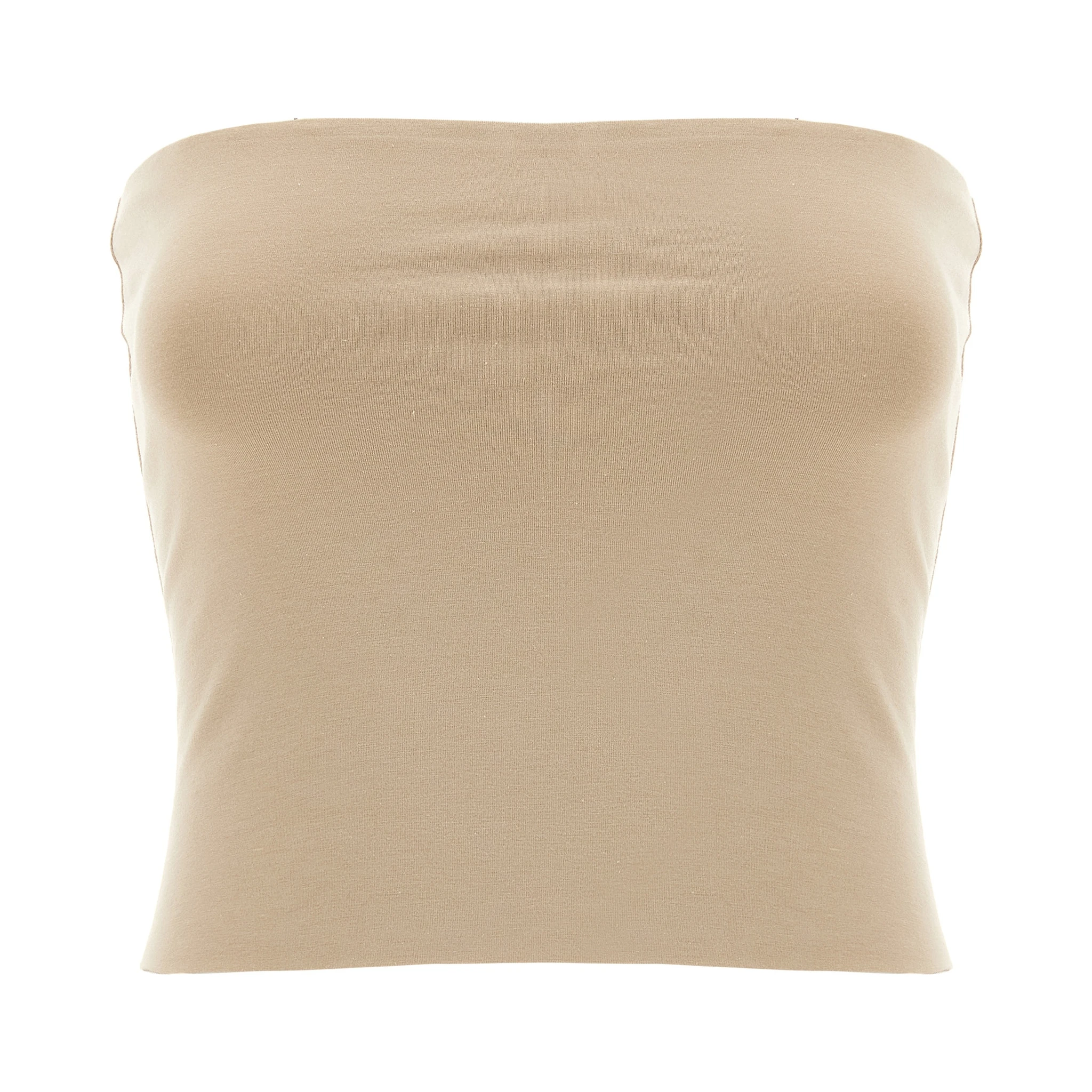 Beige Cotton Sleeveles T-Shirt