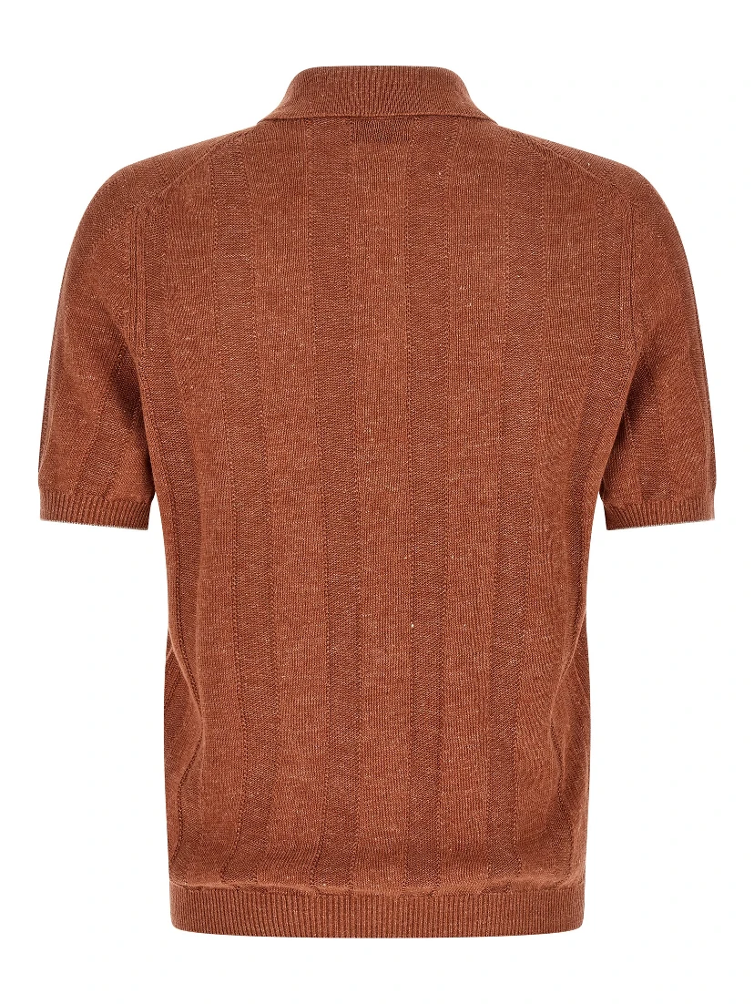 Orange Linen Polo Shirt